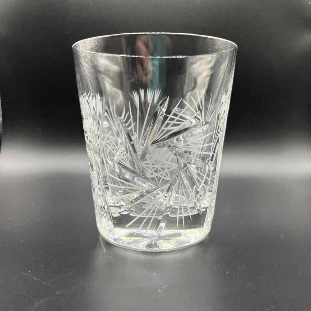Violetta Cut Etched‎ Crystal Star Pinwheel Whirling Tumbler Cocktail Glass